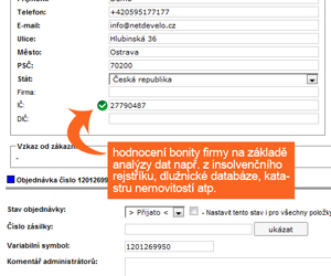 Informativní semafor v detailu objednávky