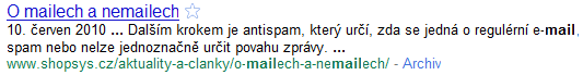 Výsledek vyhledávání (tzv. snippet) v Google