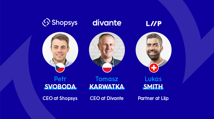 Petr Svoboda (Shopsys), Tomas Karwatka (Divante), Lukas Kahwe Smith (Liip)