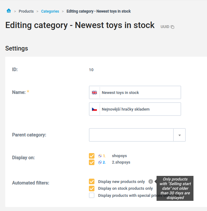 Category editation with new automated filters fields