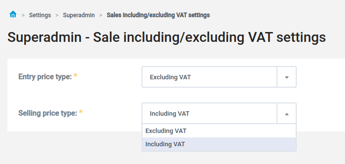 Setting of the selling price with or without VAT