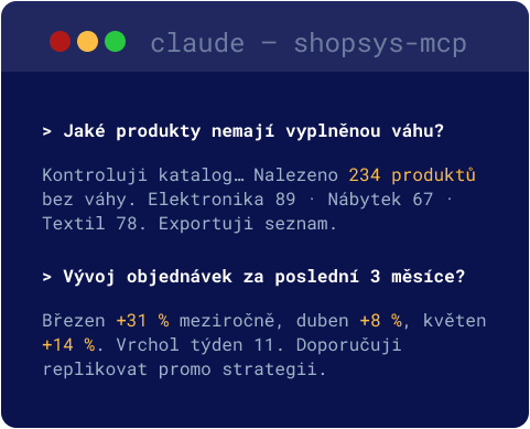 Ukázka dotazů na e-shop v Claude přes MCP server Shopsys